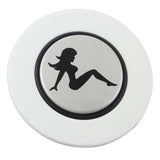 Magnetic Horn Button with Sitting Lady on Silver Medallion