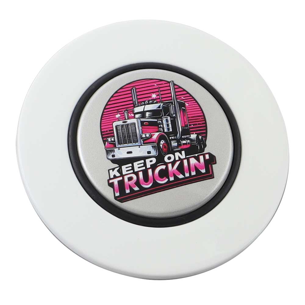 Magnetic Horn Button with Keep On Truckin on Silver Medallion