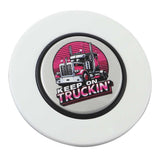 Magnetic Horn Button with Keep On Truckin on Silver Medallion
