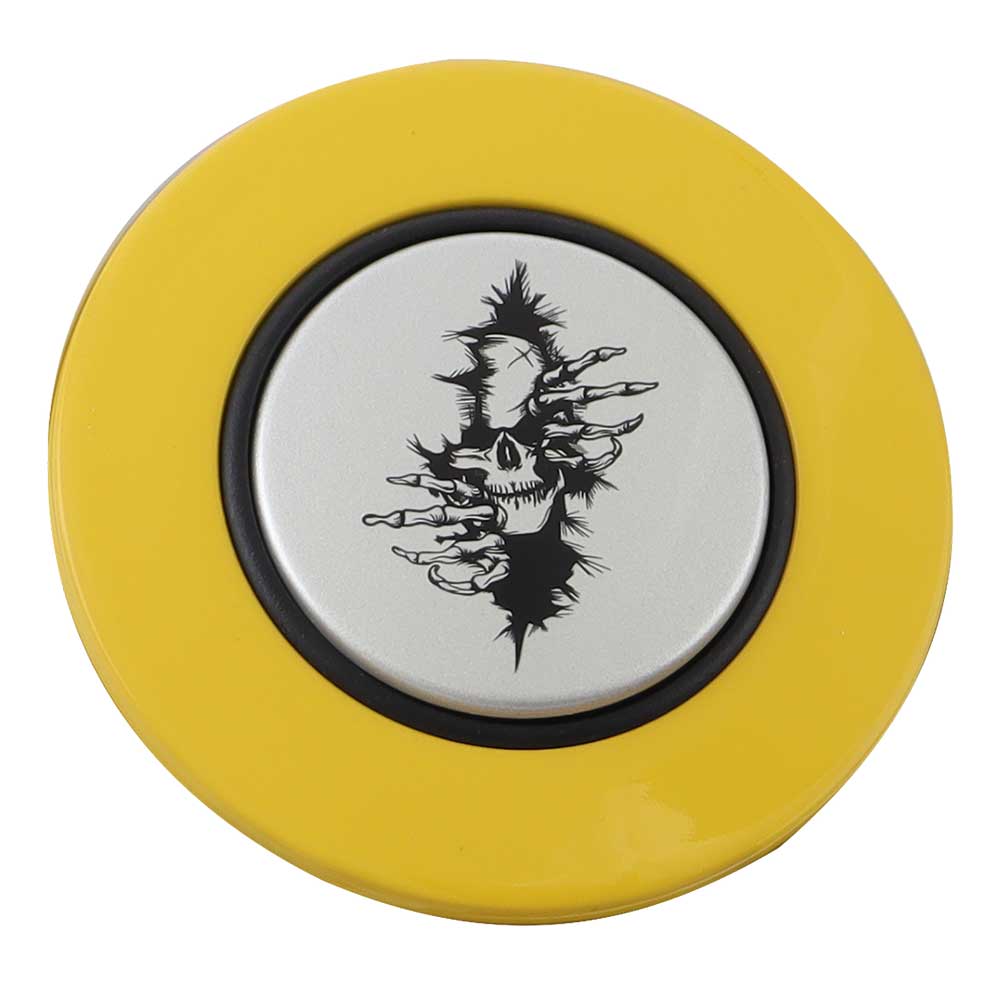 Magnetic Horn Button with Crawling Skull on Silver Medallion