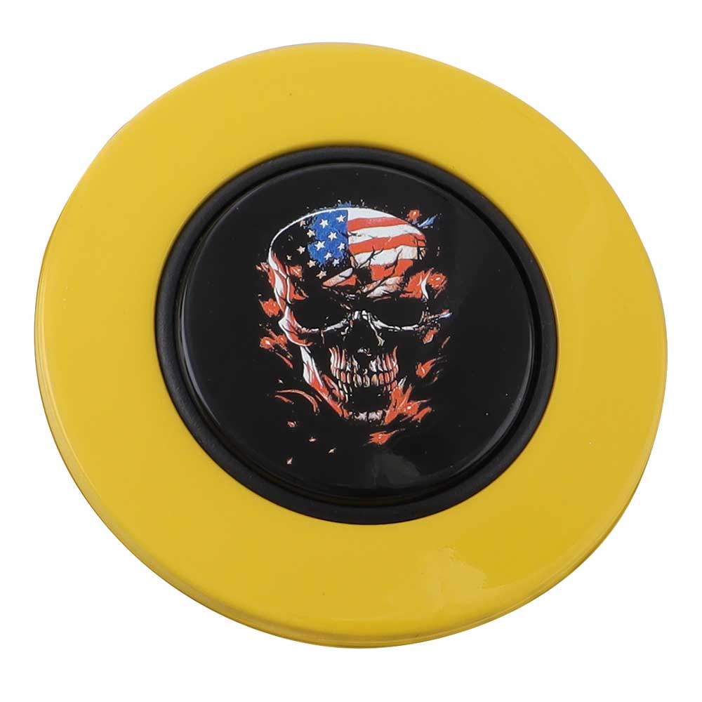 Magnetic Horn Button with Flag Skull on Black Medallion