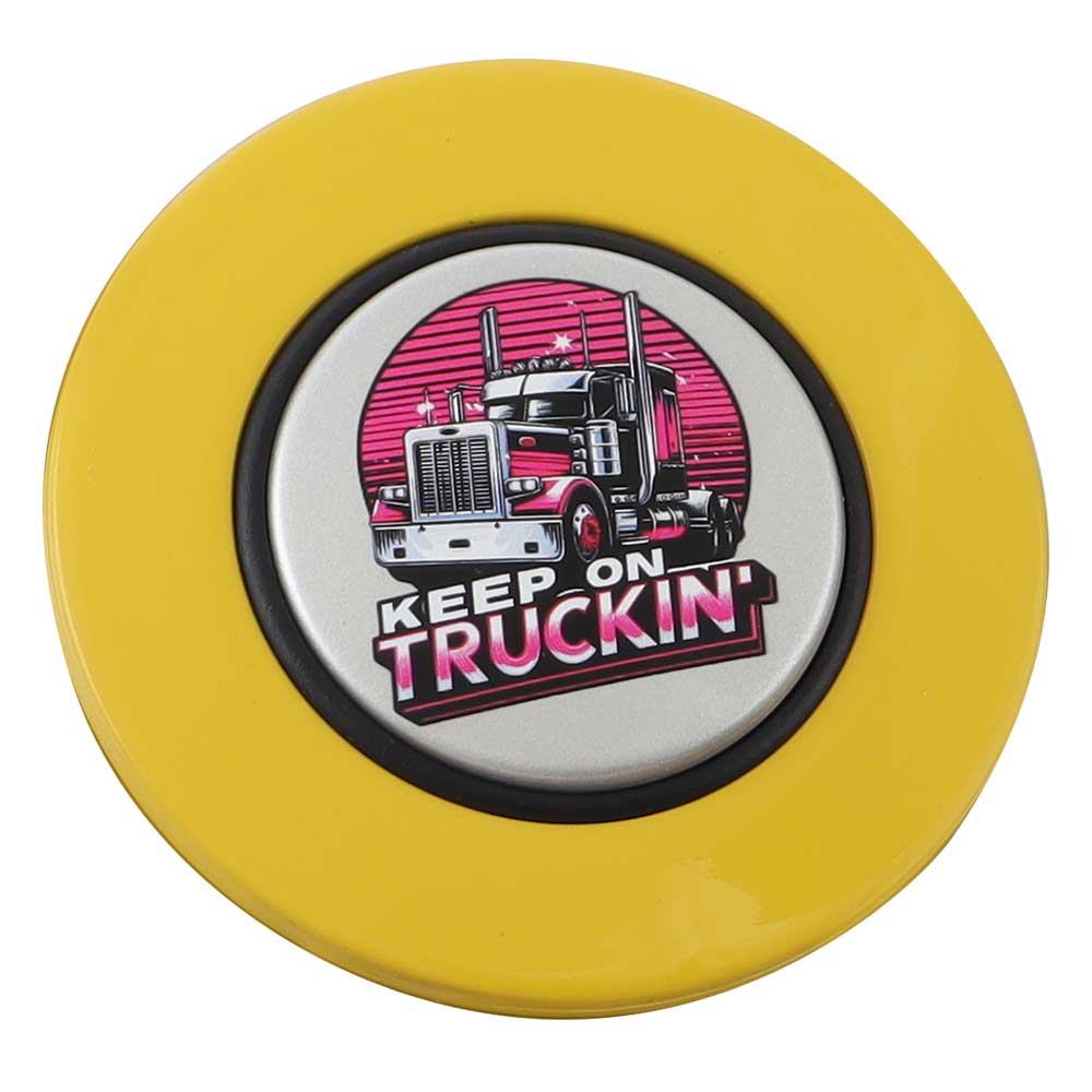 Magnetic Horn Button with Keep On Truckin on Silver Medallion