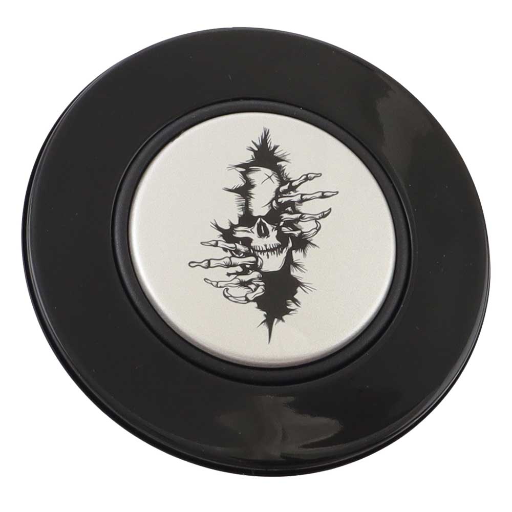 Magnetic Horn Button with Crawling Skull on Silver Medallion