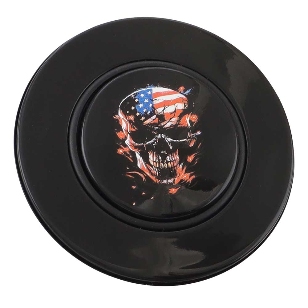 Magnetic Horn Button with Flag Skull on Black Medallion