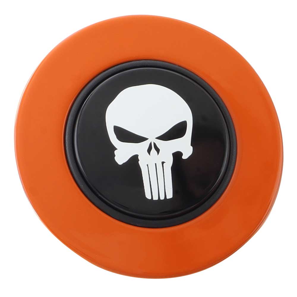 Magnetic Horn Button with Punisher on Black Medallion - Classic Orange