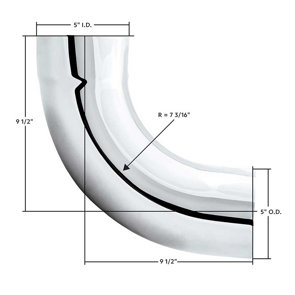 5"ID, 5"OD Chrome 90 Degree Expanded Elbow