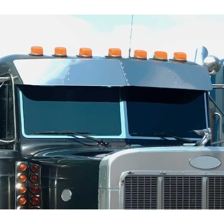 13" SS drop visor 2024 and older Peterbilt 300 series with door mounted mirrors for semi trucks