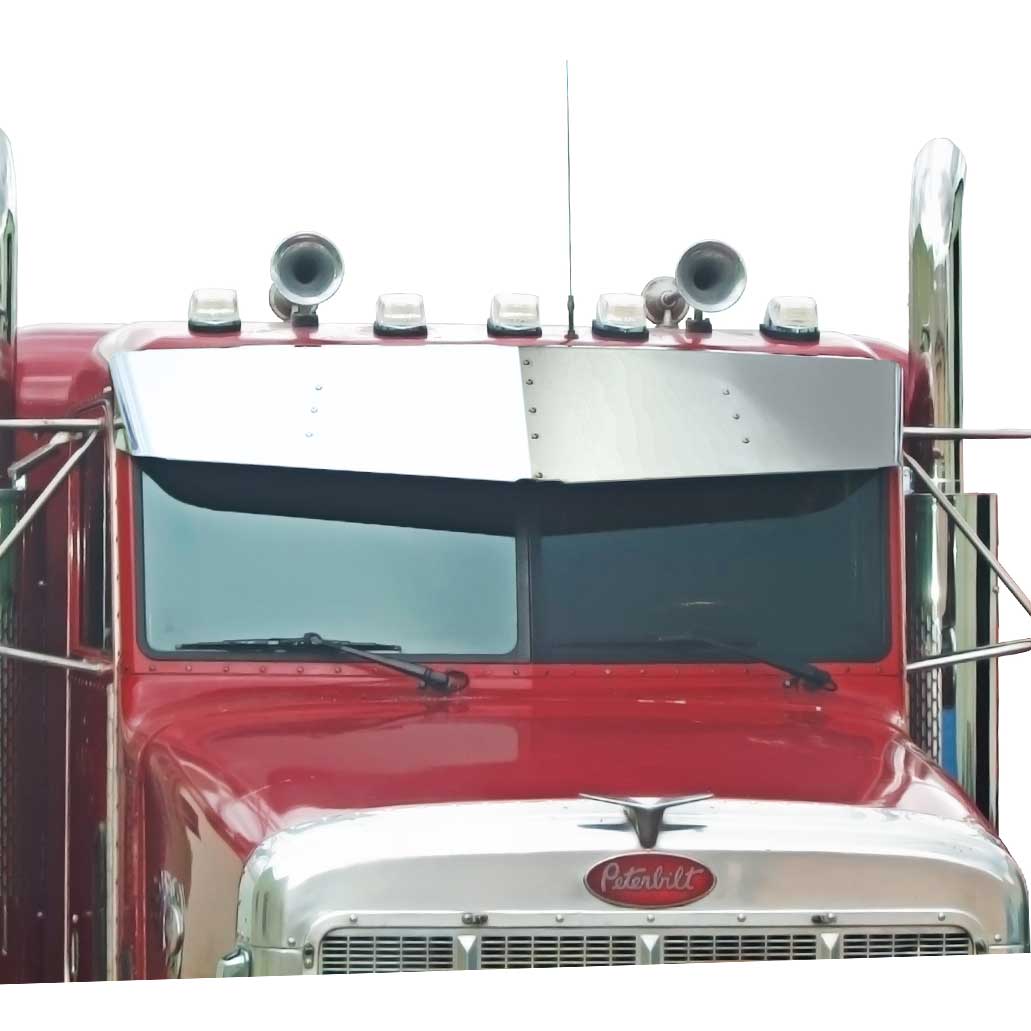 Peterbilt 300 Series 2024 and Older Stainless Door Mounted Mirrors 13" to 15" V-Style Visor