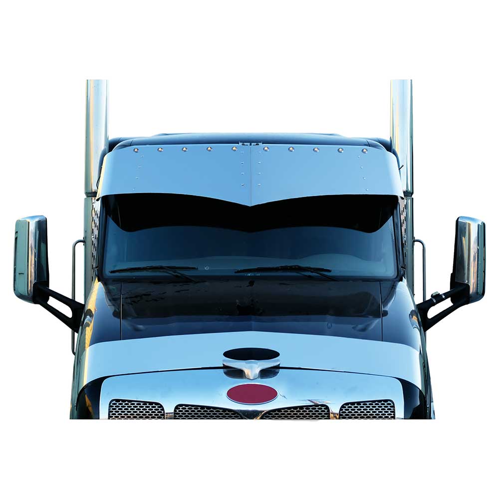 Peterbilt 579, 567 16" x 19" SS Widows Peak Visor with Ten 3/4" Light Holes