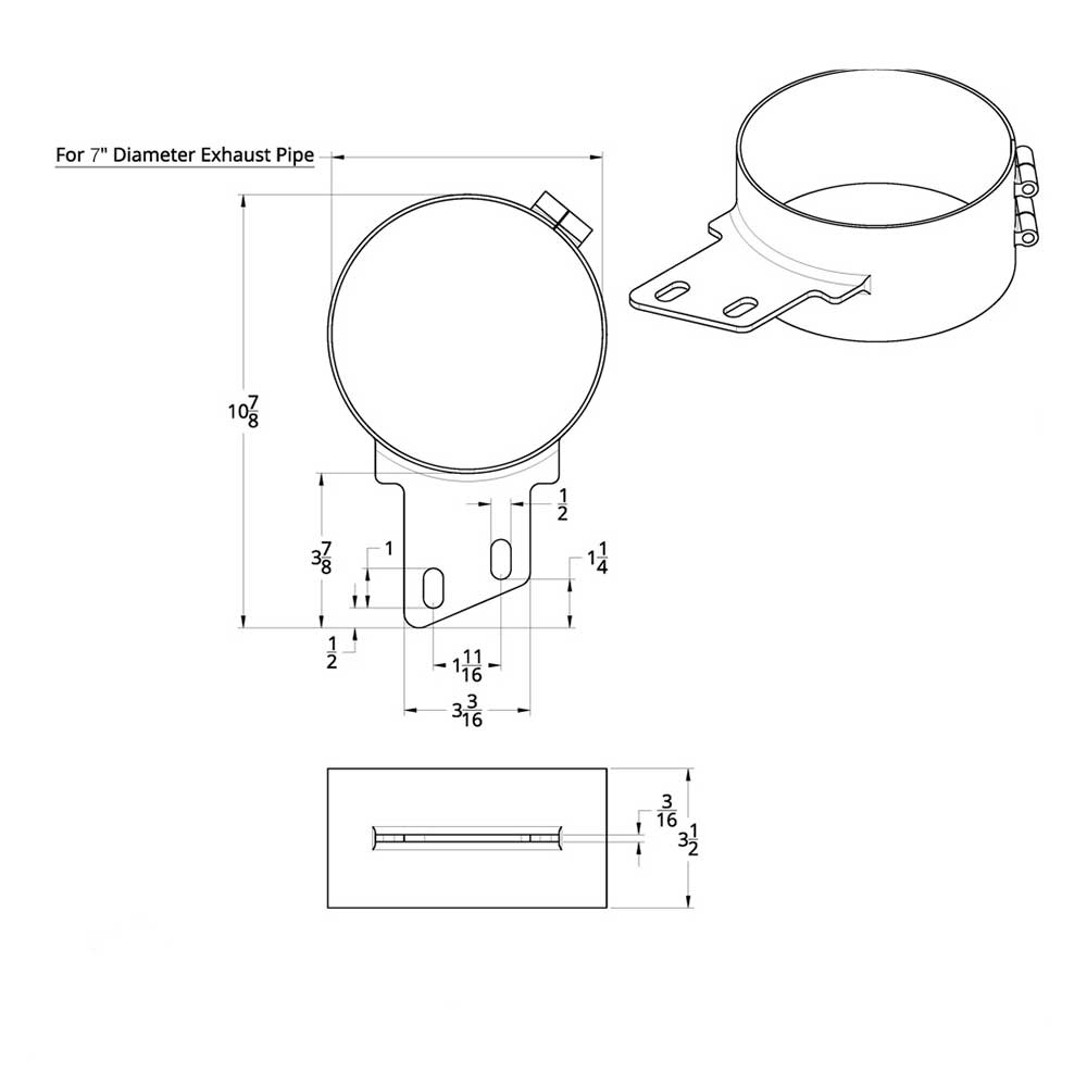 7" Stainless Steel Butt Joint Exhaust Clamp with Angled Bracket