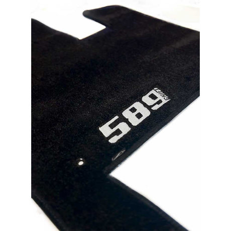 Peterbilt 589 carpet two piece black floor mats, close-up