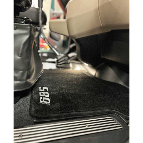 Peterbilt 589 carpet two piece black floor mats, closer view