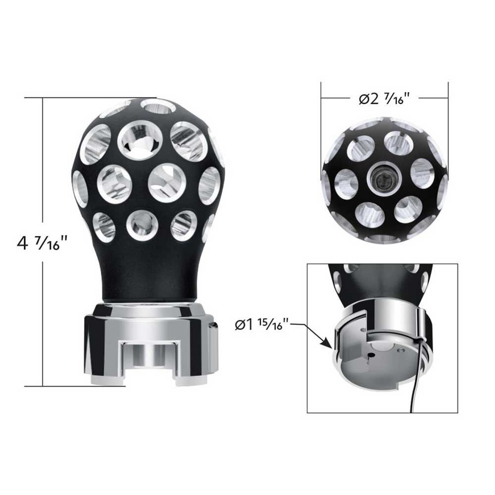 Black Thread-On Anodized Phoenix Style Ball Gearshift Knob with LED 13/15/18 Adapter