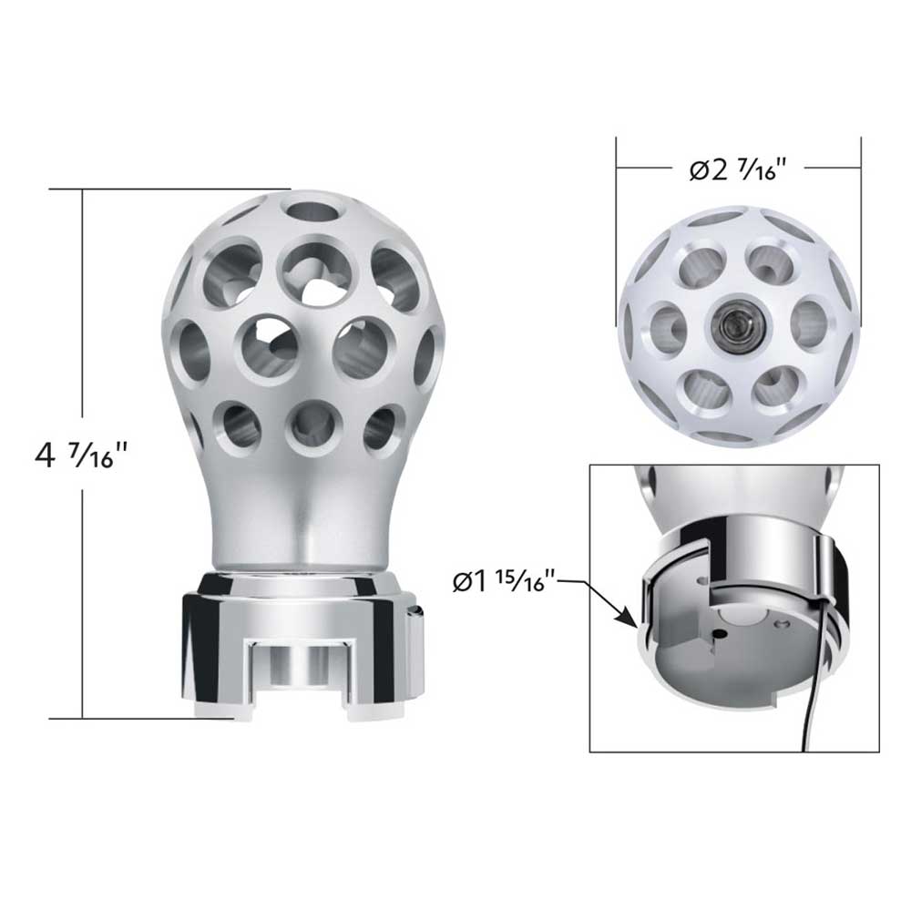 Silver Thread-On Anodized Phoenix Style Ball Gearshift Knob with LED 13/15/18 Adapter