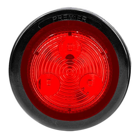 2" Low profile round red 3 LED marker light with grommet and plug, close-up