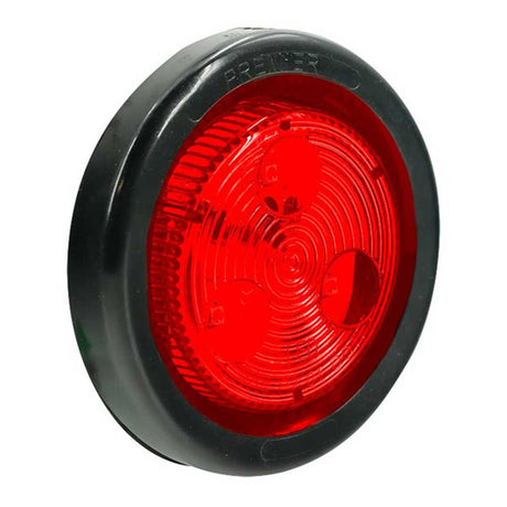 Close-up of 2" Low profile round red 3 LED marker light with grommet and plug