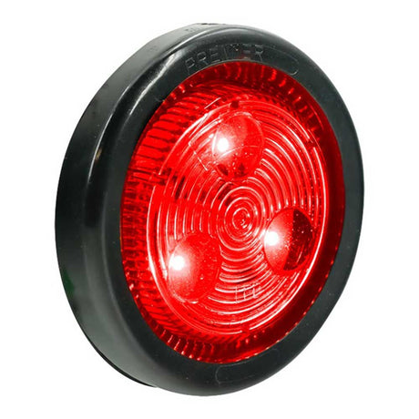 2" Low profile round red 3 LED marker light with grommet and plug, closer view
