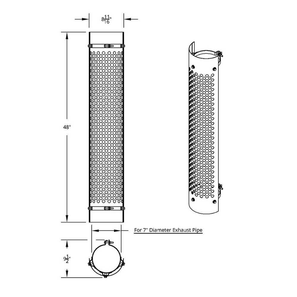 7"D x 48"L 180 Degree SS Muffler Guard with Round Holes