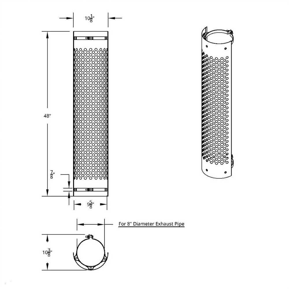 8"D x 48"L 180 Degree SS Muffler Guard with Round Holes