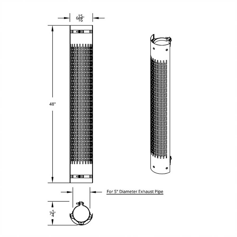5"D x 48"L 180 Degree SS Muffler Guard with Vertical Slots
