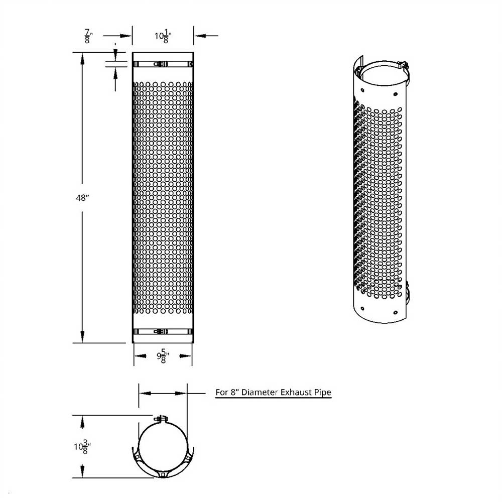 8"D x 48"L 180 Degree SS Muffler Guard with Vertical Slots