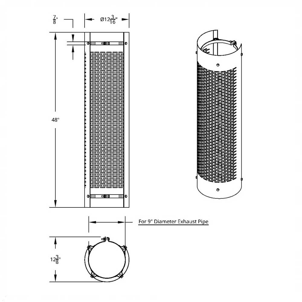 9"D x 48"L 270 Degree Stainless Steel Exhaust Shield with Horizontal Slots