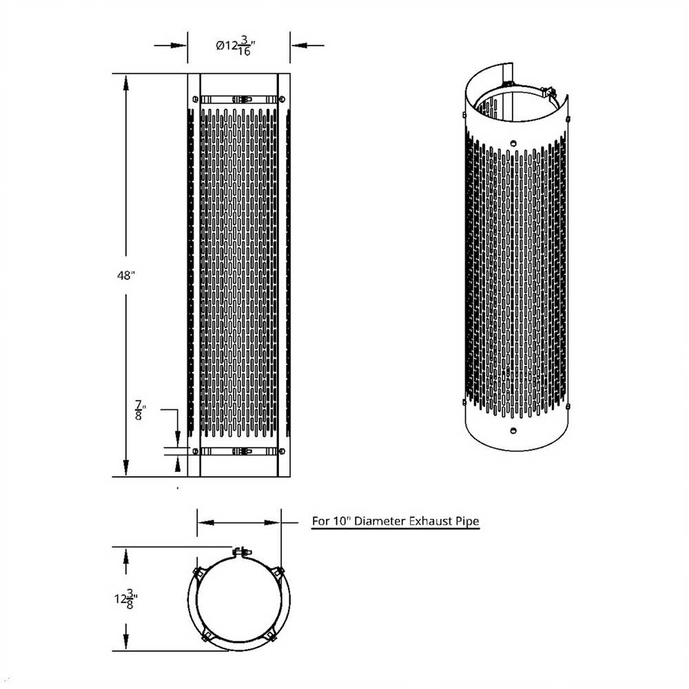 10"D x 48"L 270 Degree Stainless Steel Exhaust Shield with Vertical Slots