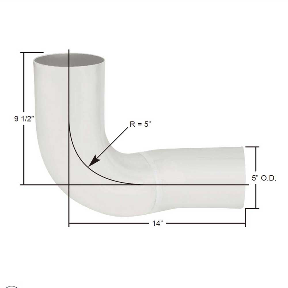 Freightliner 5"D x 9-1/2" x 14" Aluminized Elbow, OEM 04-15077-000
