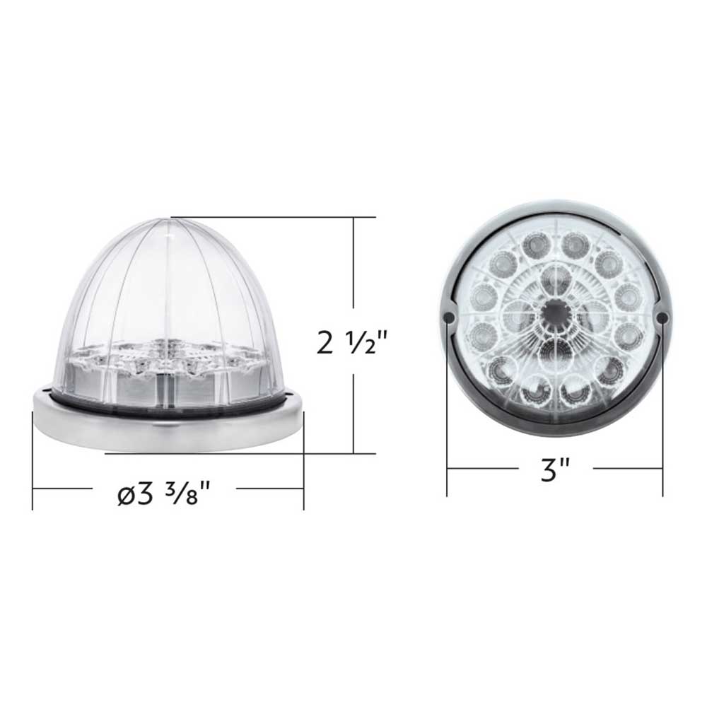 3" Double Fury Clear Lens 17 LED Watermelon Light Flush Mount Kit with Low Profile SS Bezel