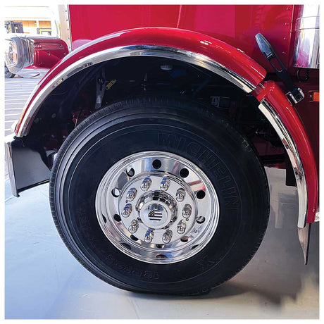 Peterbilt 589 short hood stainless steel fenderettes for semi trucks