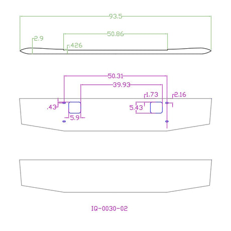 Close-up of 16" WS 47X 2022+ set forward tapered bumper with tow cutouts