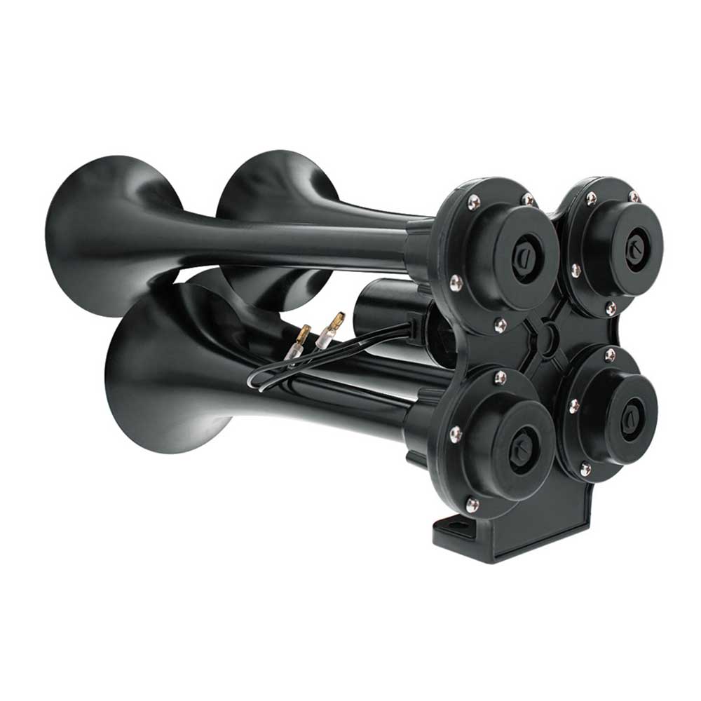 Black 4 Trumpet Mini Train Horn with Electric Air Solenoid