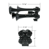Black 4 Trumpet Mini Train Horn with Electric Air Solenoid