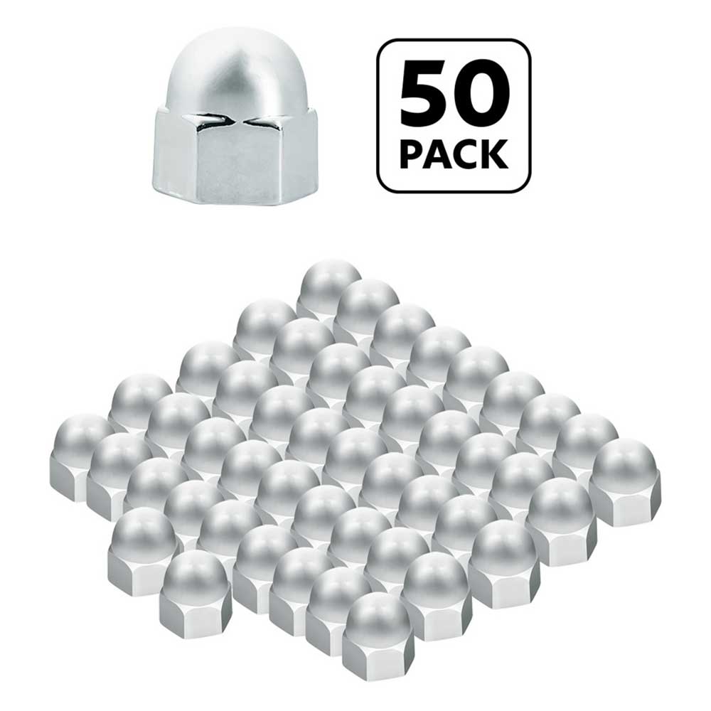3/8" x 5/8" Chrome Acorn Push-On Nut Covers - 50 Pk