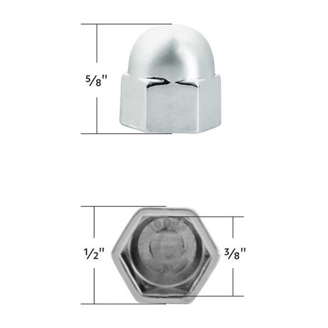Another angle of 3/8" X 5/8" chrome acorn push-on nut covers - 50 pk