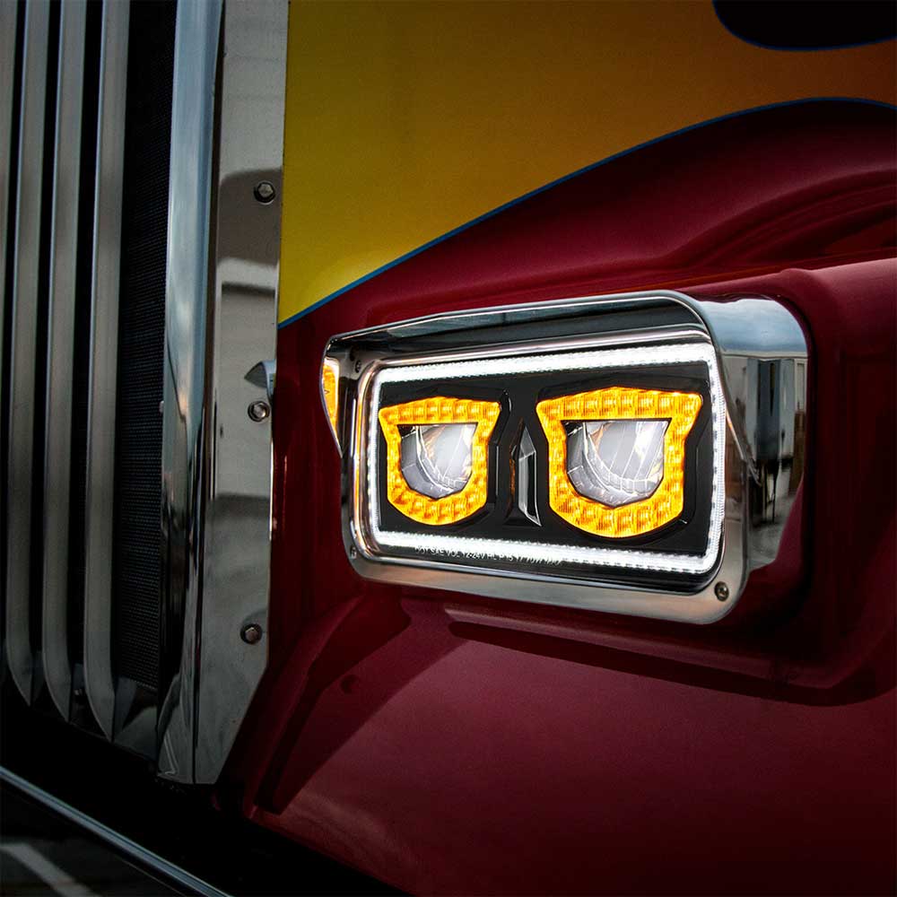 High Power LED Black Inner Housing Headlight w/ Turn Signal, Position Light
