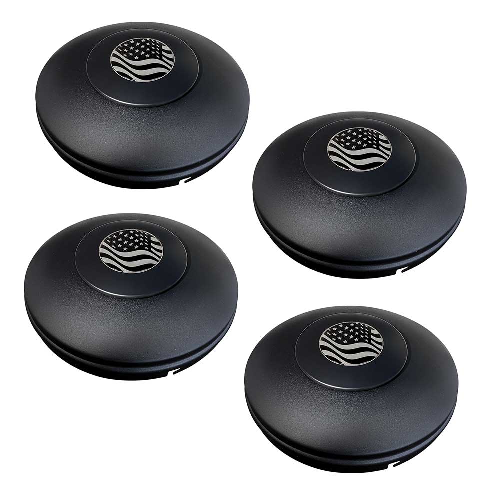 Stealth Black RealLogo USA Flag Floater SS Tandem Drive Baby Moon Covers for 5/8" Bolts