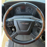 18" Black Faux Leather with Brown Wood  Steering Wheel Cover