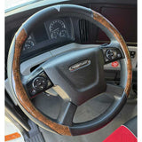 18" Black Faux Leather with Brown Wood  Steering Wheel Cover