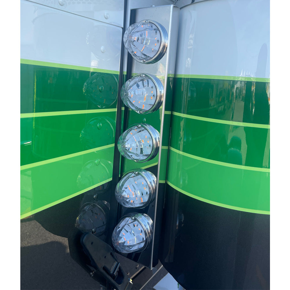 Peterbilt Front Stainless Air Cleaner Light Bar with Five 3" Watermelon Holes