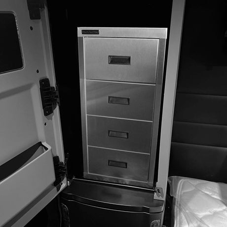 Peterbilt 589 stainless steel four drawer storage unit for semi trucks