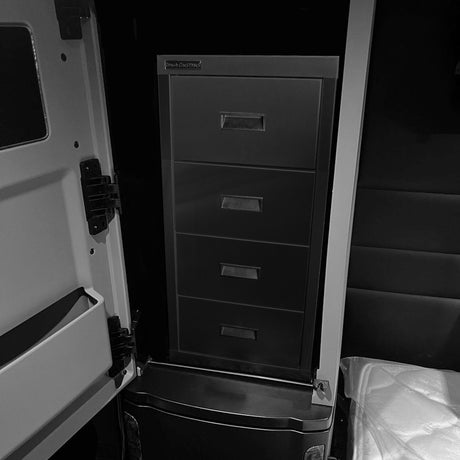 Peterbilt 589 gloss black four drawer storage unit for semi trucks