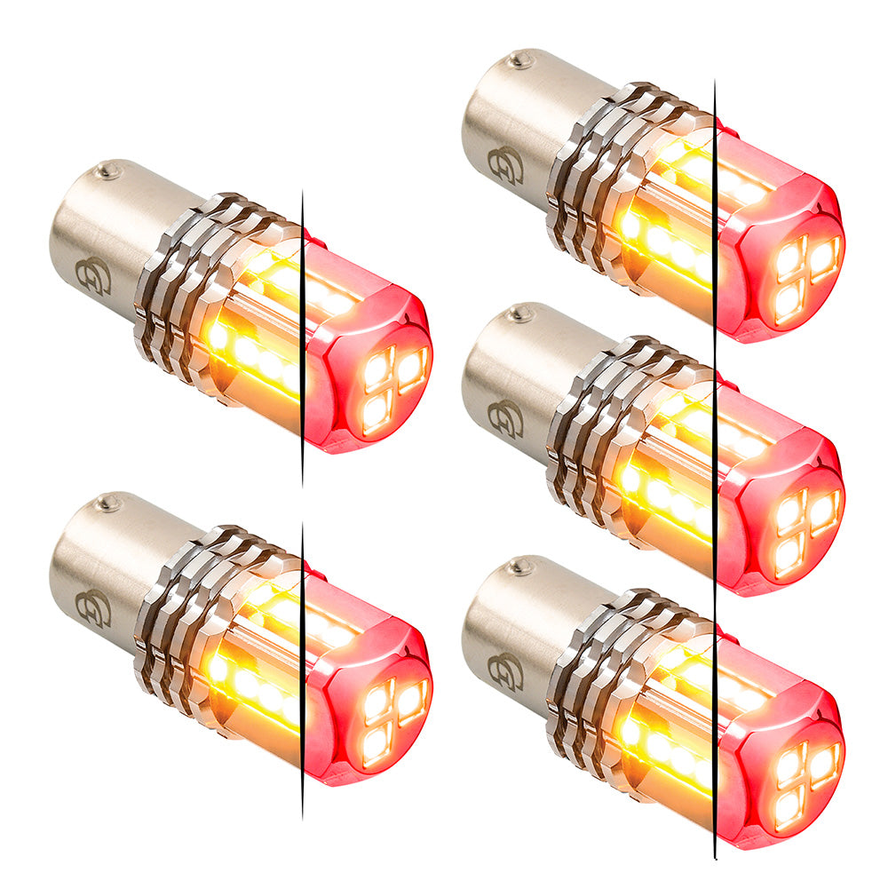 Dual Red Base High Power Tower LED 1157 Mini Bulb - 5 Pack