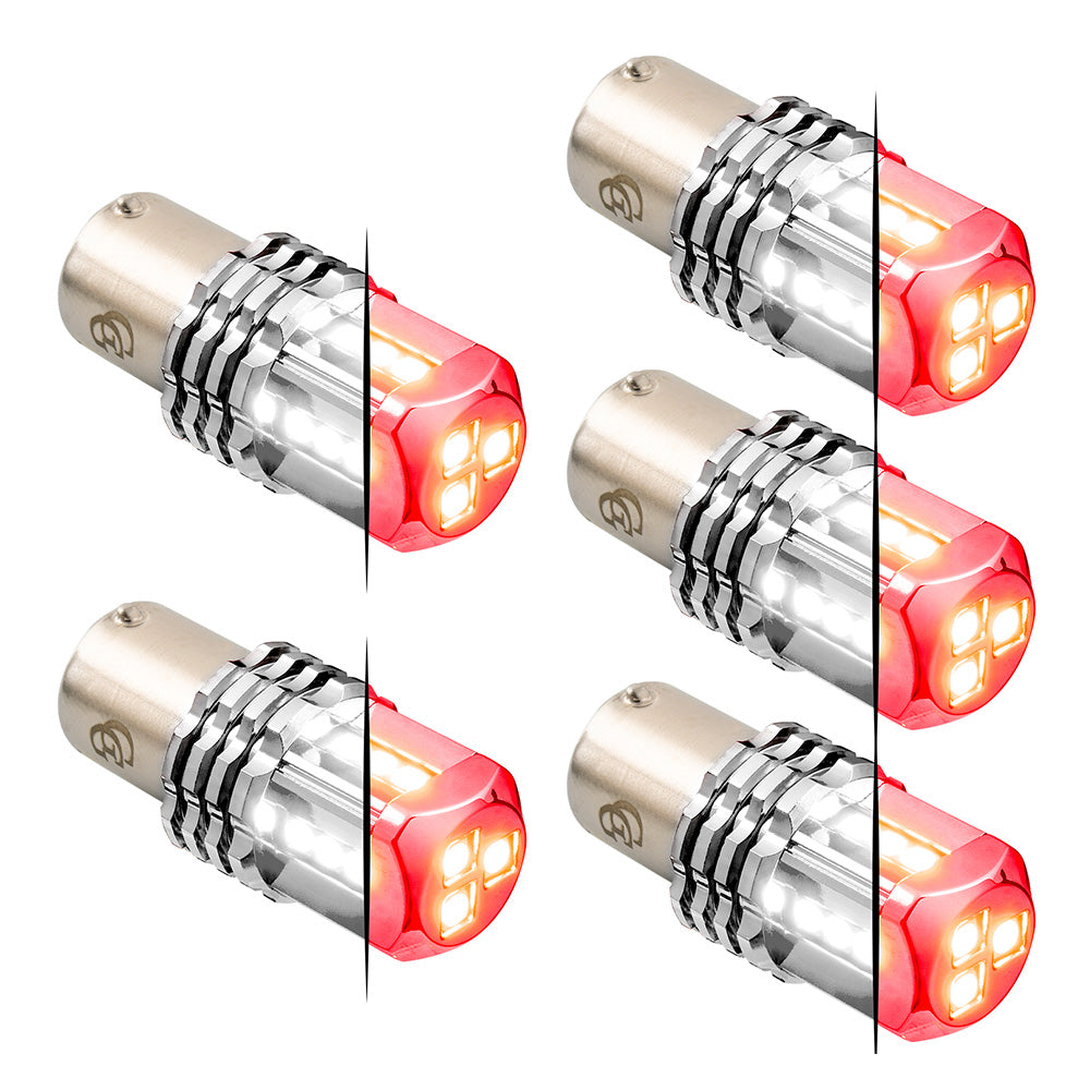 Dual Red Base High Power Tower LED 1157 Mini Bulb - 5 Pack