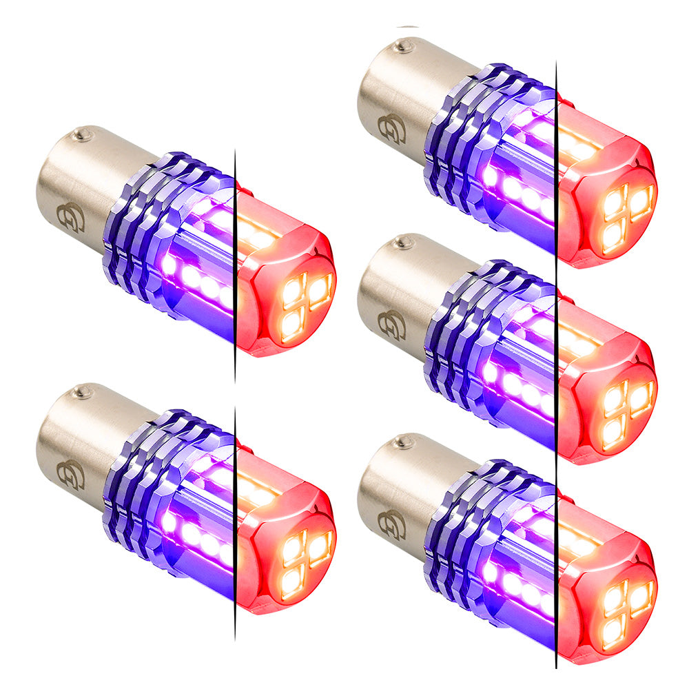 Dual Red Base High Power Tower LED 1157 Mini Bulb - 5 Pack