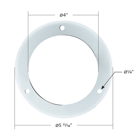 Close-up of 4" Stainless steel light bezel 3 hole