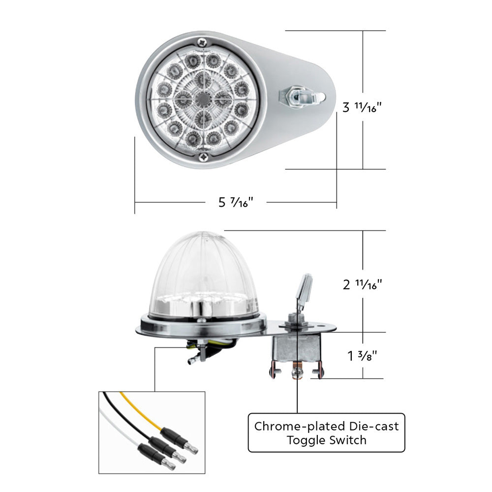 Kenworth Double Fury 17 LED Watermelon Clear Lens Above Door Dome SS Light Kit