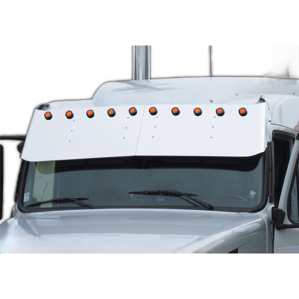 Volvo VN, VNL 2004-2017 Midroof 18" SS Drop Visor with Ten 2" Light Cutouts
