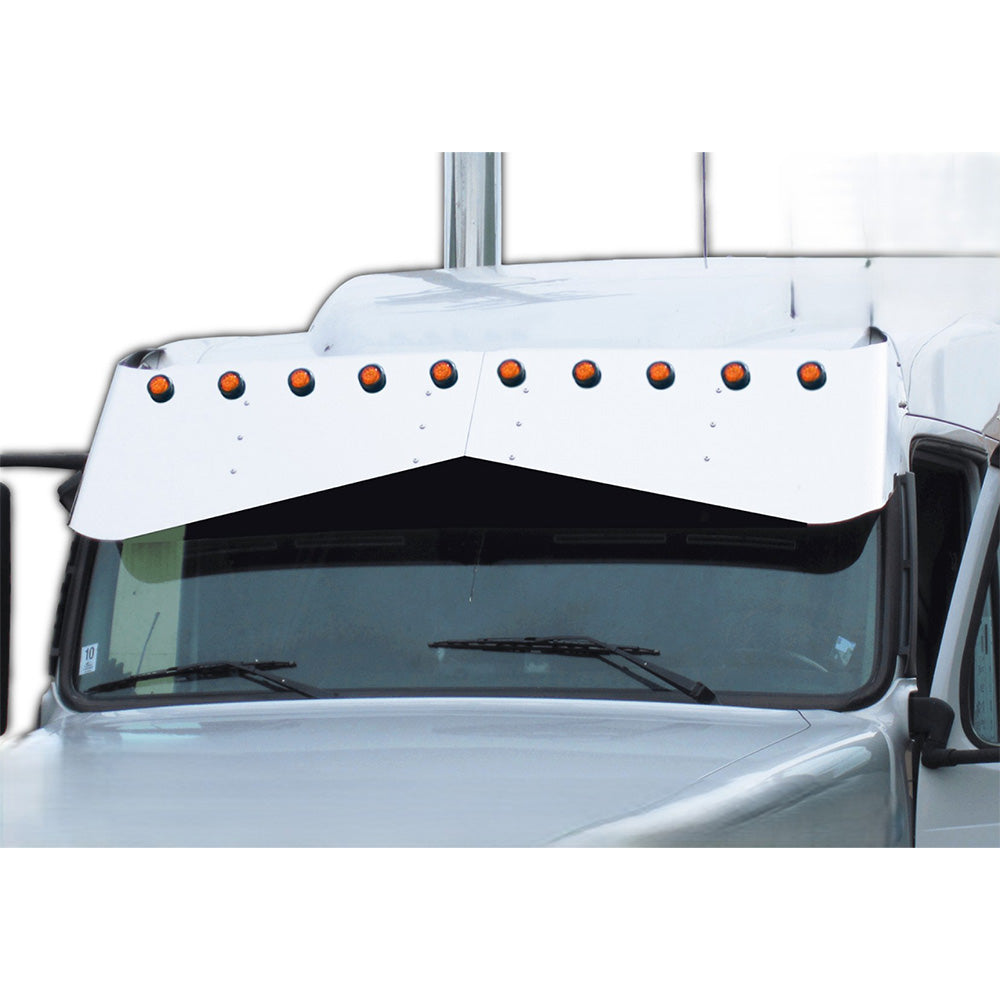 Volvo VN, VNL 2004-2017 Midroof 18" x 13" SS Bow-Tie Visor with Ten 2" Light Cutouts