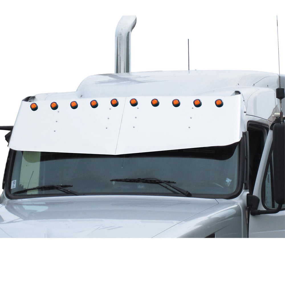 Volvo VN, VNL 2004-2017 Midroof 17"-20" SS V-Style Visor with Ten 2" Light Cutouts